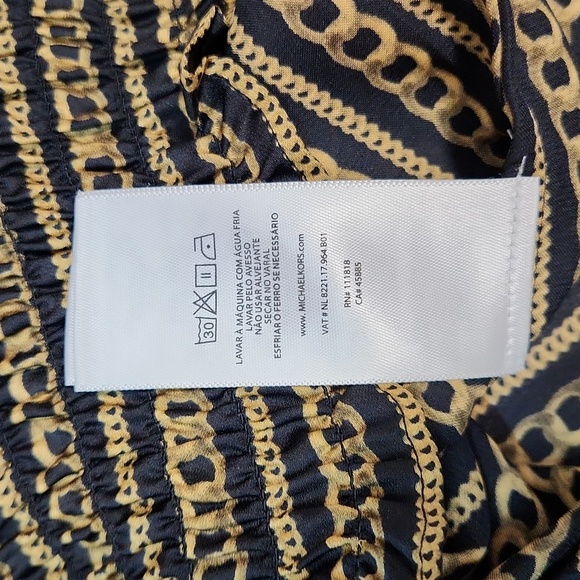 🔥FINAL💲⬇️MICHAEL Michael Kors Black/Gold Chain Print Smocked Top, Size M ~ EUC - Picture 5 of 7